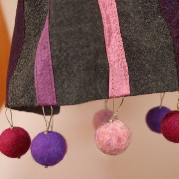 Unbranded Gray & Pink Striped Bauble Scarf Wrap 64" Long Felted Wool - Picture 3 of 5